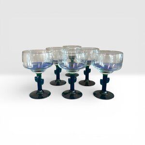 6-Pc Set VINTAGE Libbey Cactus Green Stem Margarita Glasses 10oz Barware 80’s